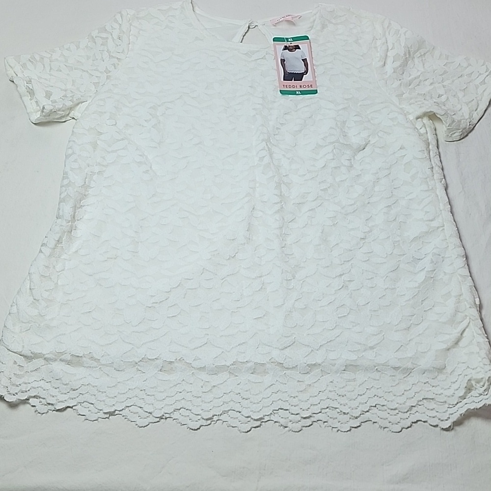 NWT Teddi Rose XL White Lace Textured Women's Top Thread Collective Brand New